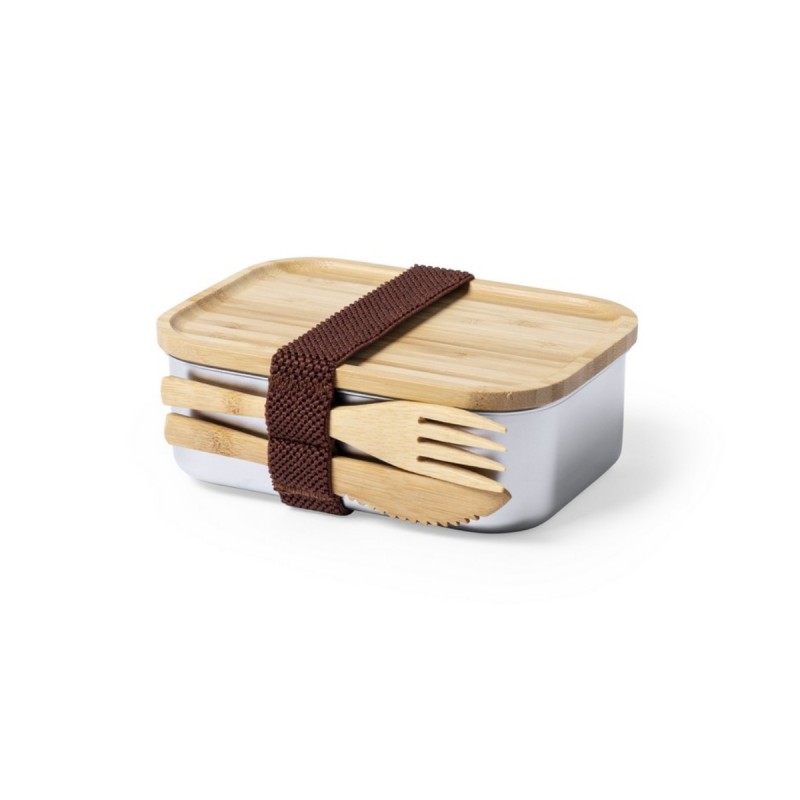 Ланч-бокс для їжі, 600 мл, з приборами, металевий 3